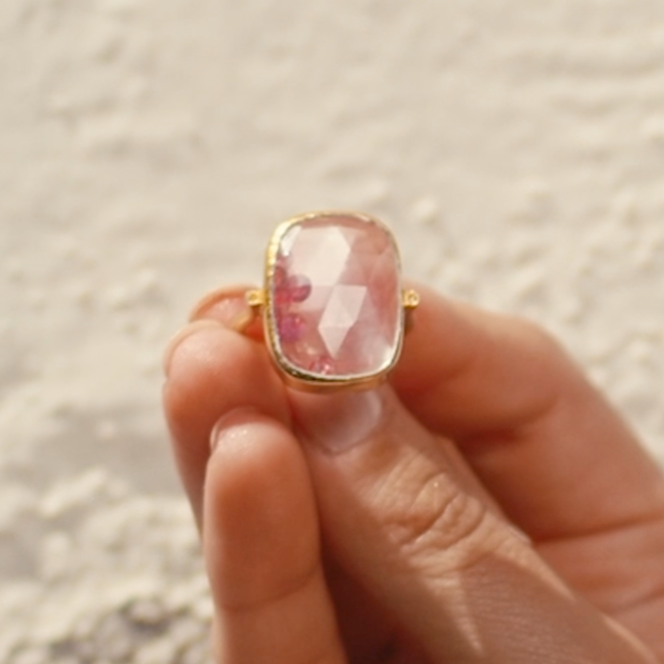 Pink Ruby Glitter Globe Ring