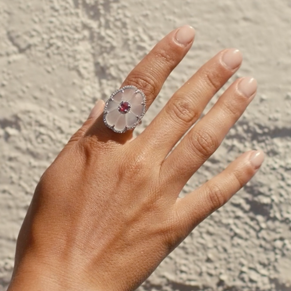 Mosaic Crystal Ruby Diamond Cocktail Ring