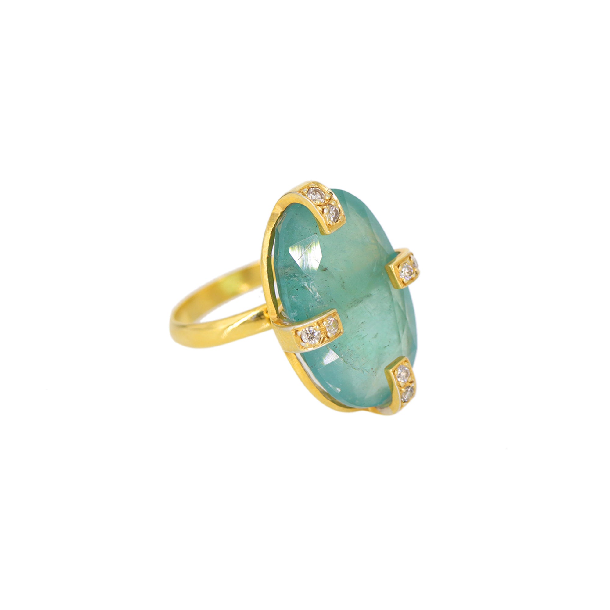 Sea Foam Emerald Diamond Claw Ring