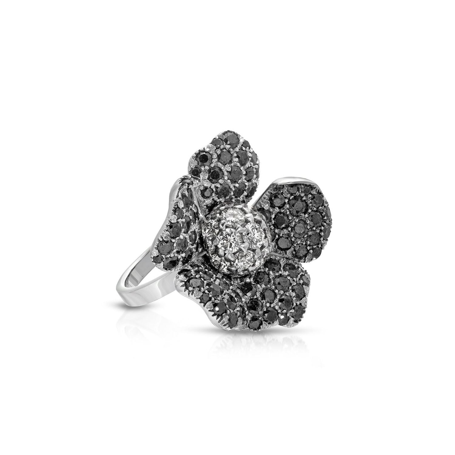 Blanc Noir Diamond Floral Cocktail Ring