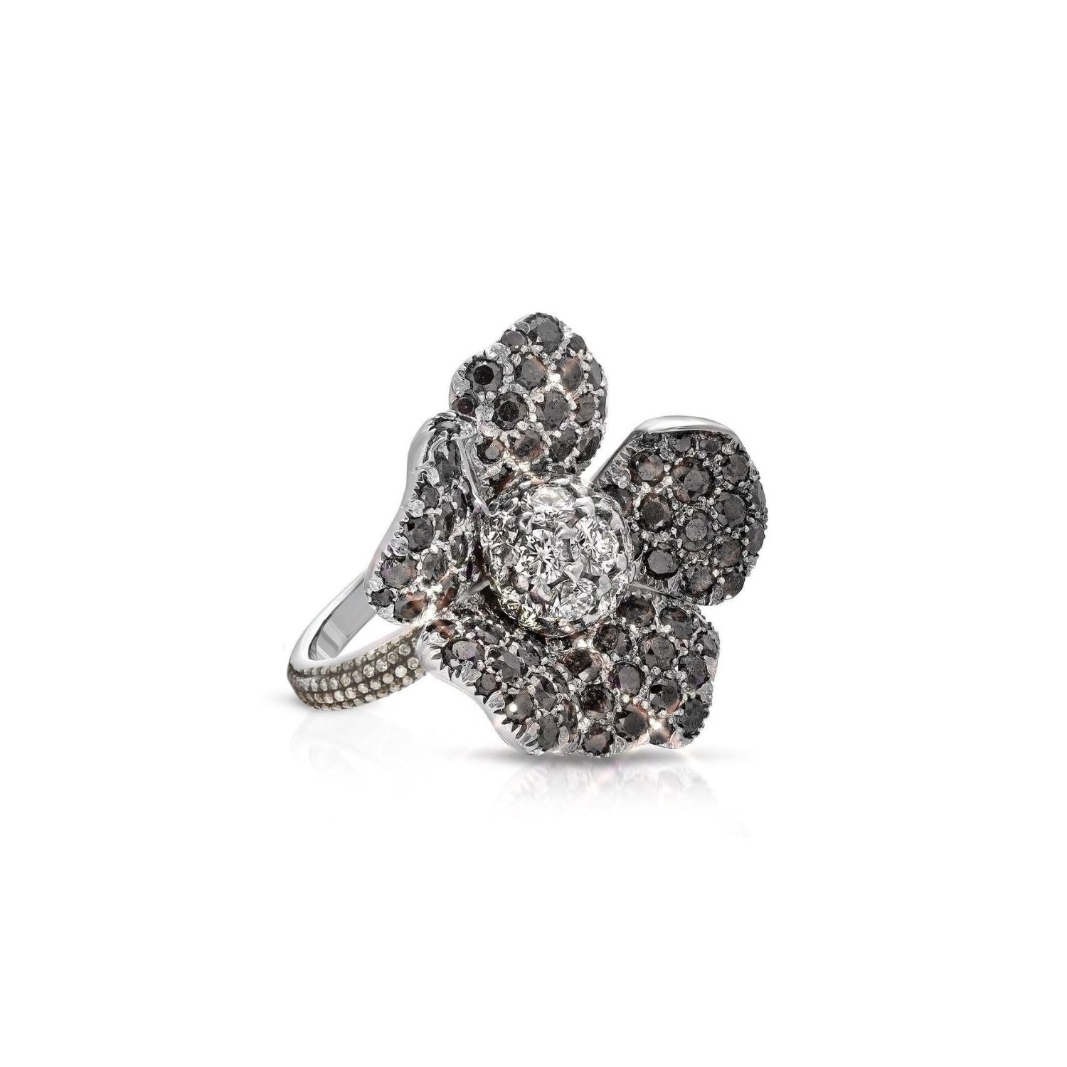 Blanc Noir Diamond Ruby Floral Cocktail Ring