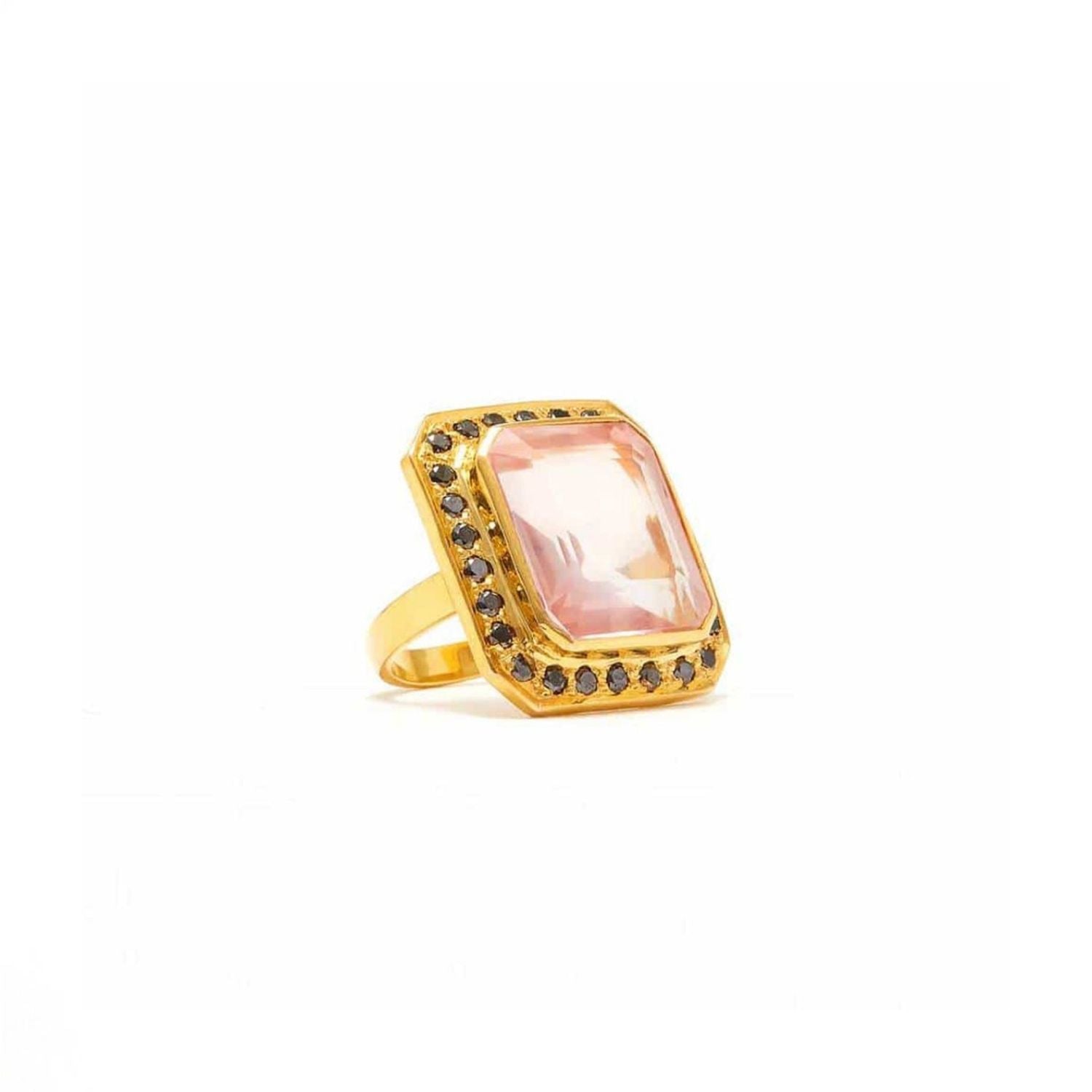 Rose Quartz Black Diamond Gold Dress Ring