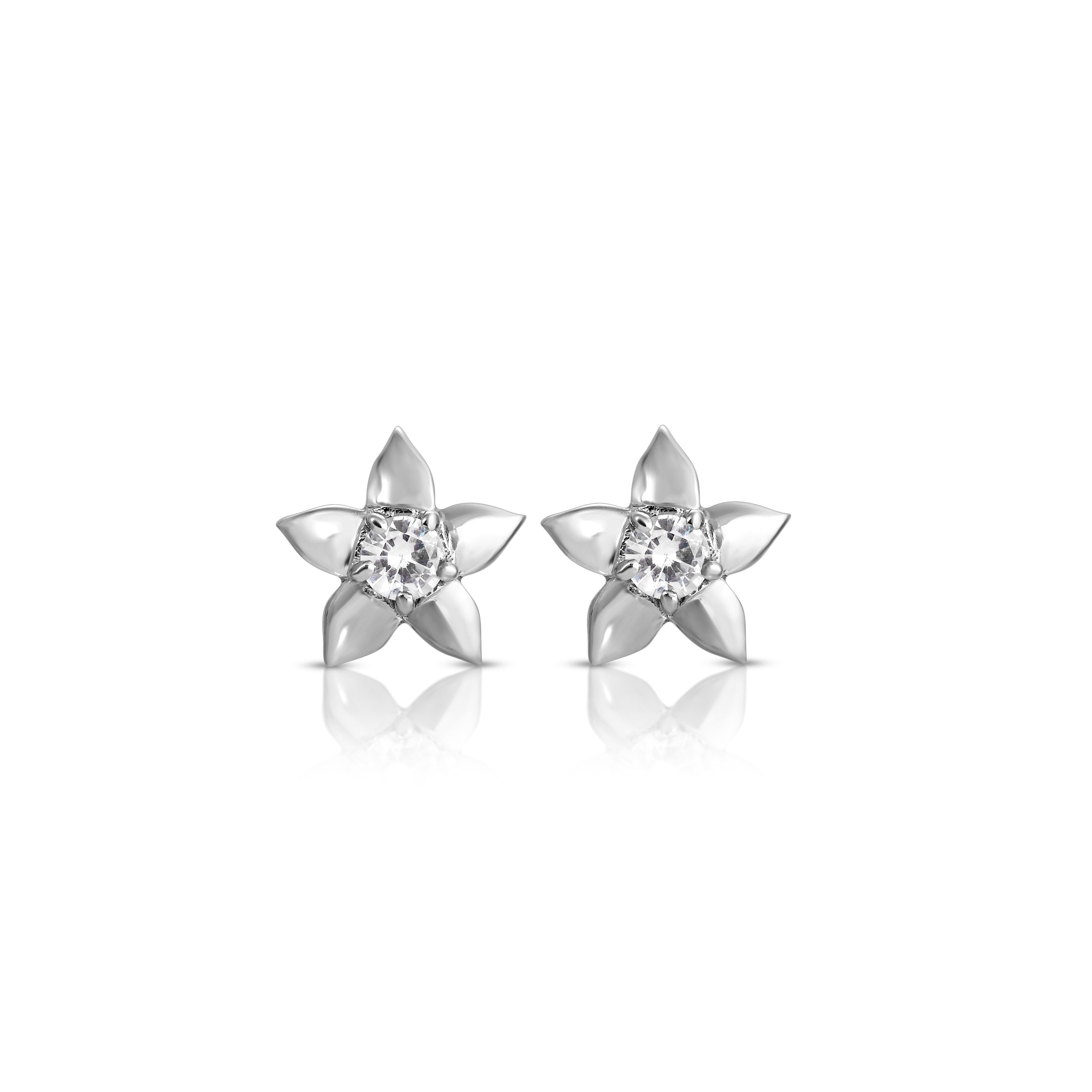 White Sapphire Star Stud Earrings