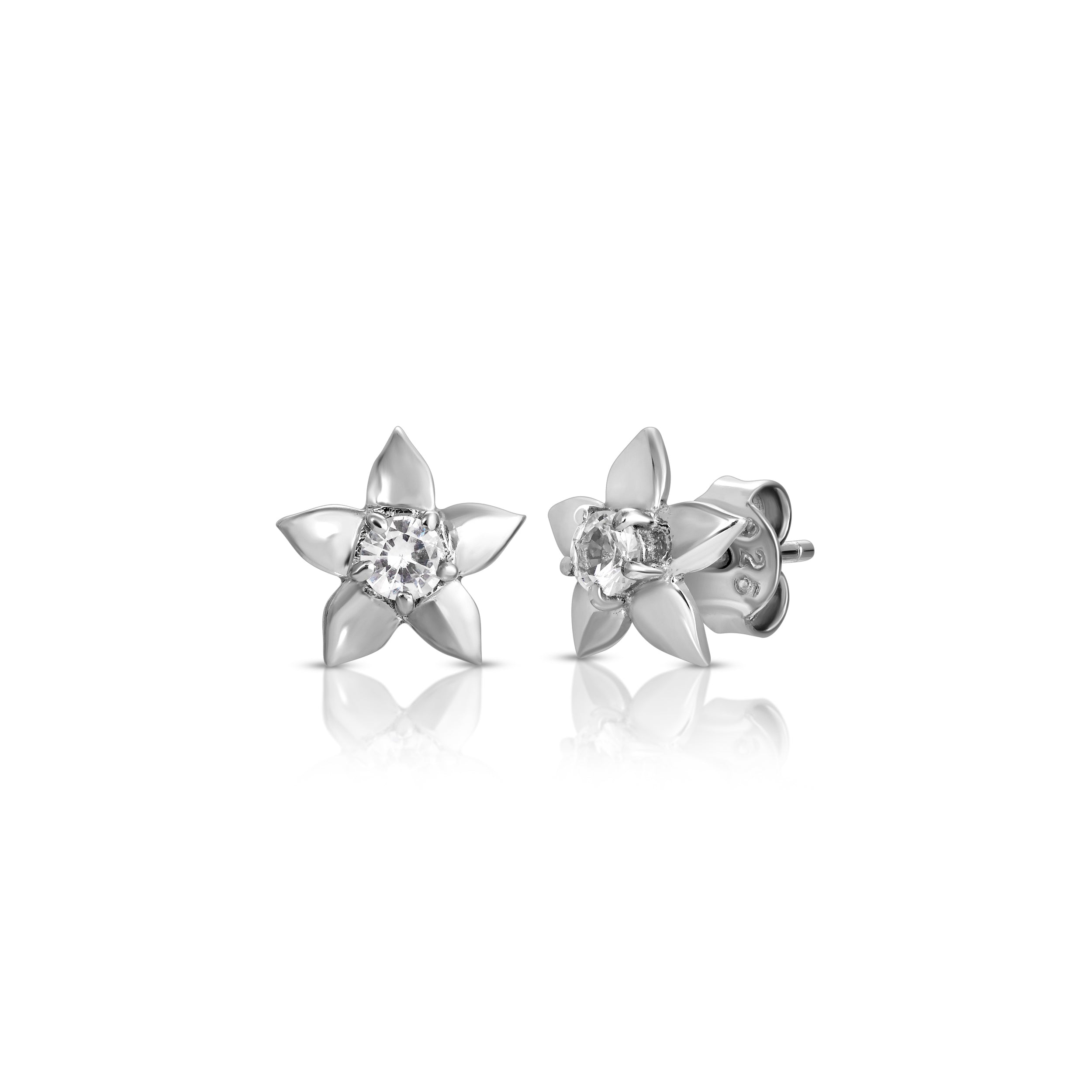 White Sapphire Star Stud Earrings