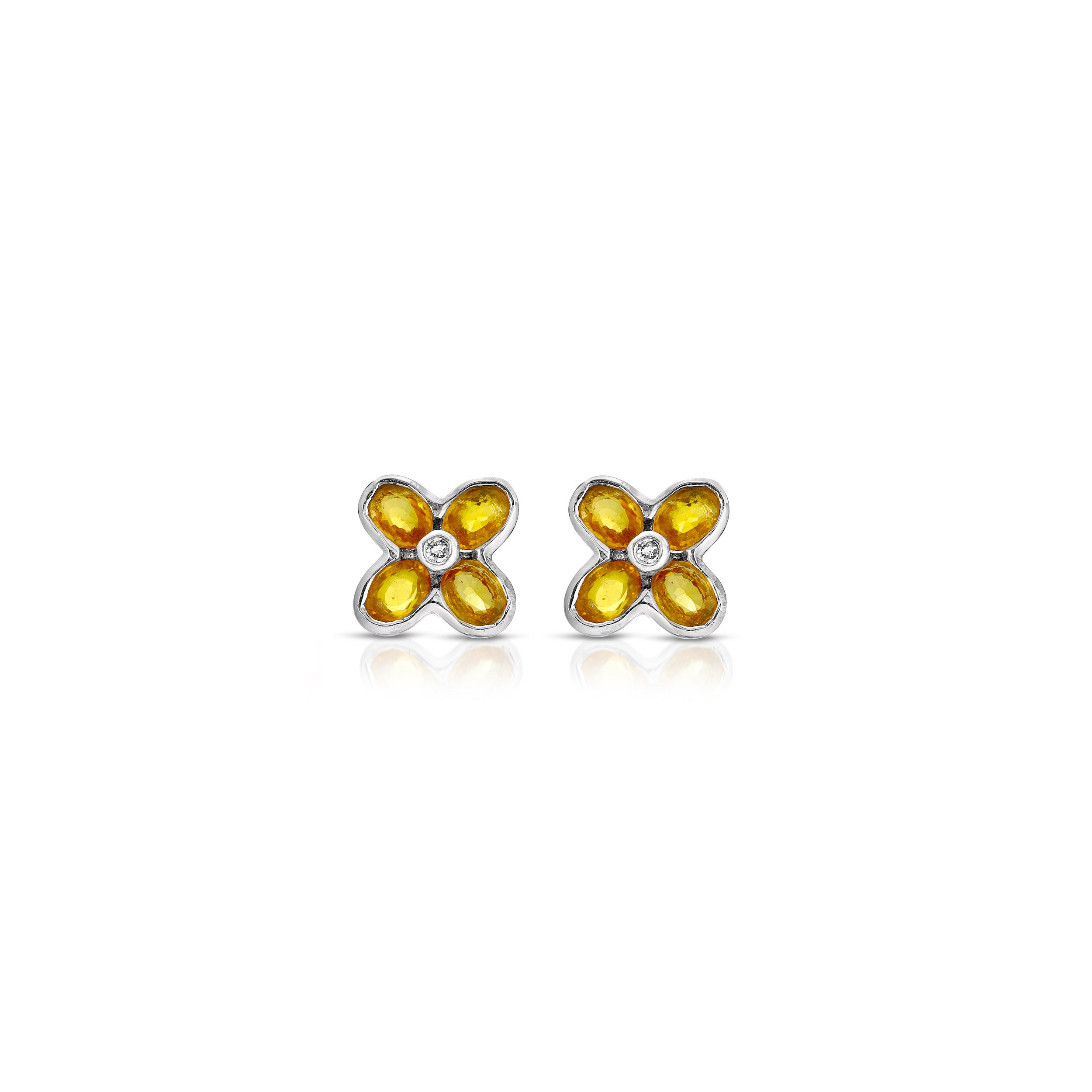 Yellow Sapphire Diamond Fleur Stud Earrings