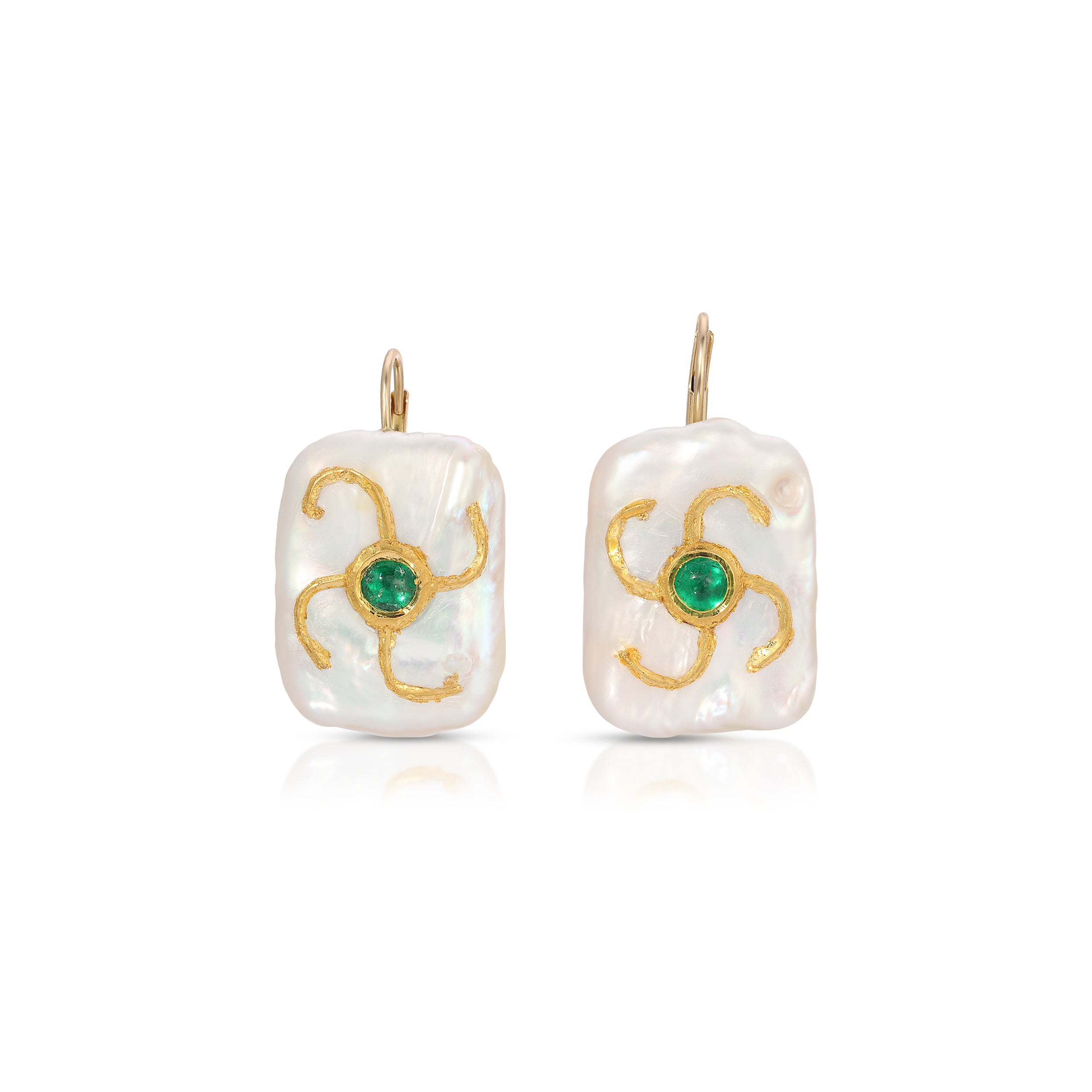 Baroque Pearl Emerald Square Drop Earrings