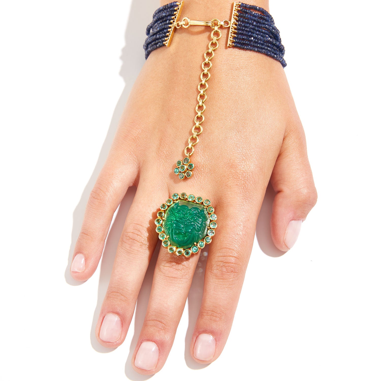 Jaipur Atelier The Green Onyx &  Emerald Tiger Cocktail Ring