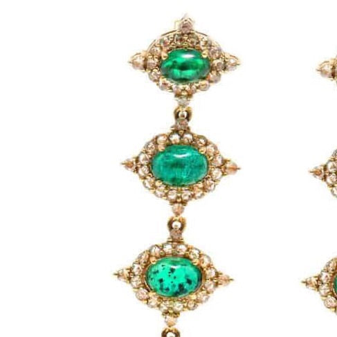 Emerald Diamond Gold Chandelier Earrings-Earrings-Jaipur Atelier
