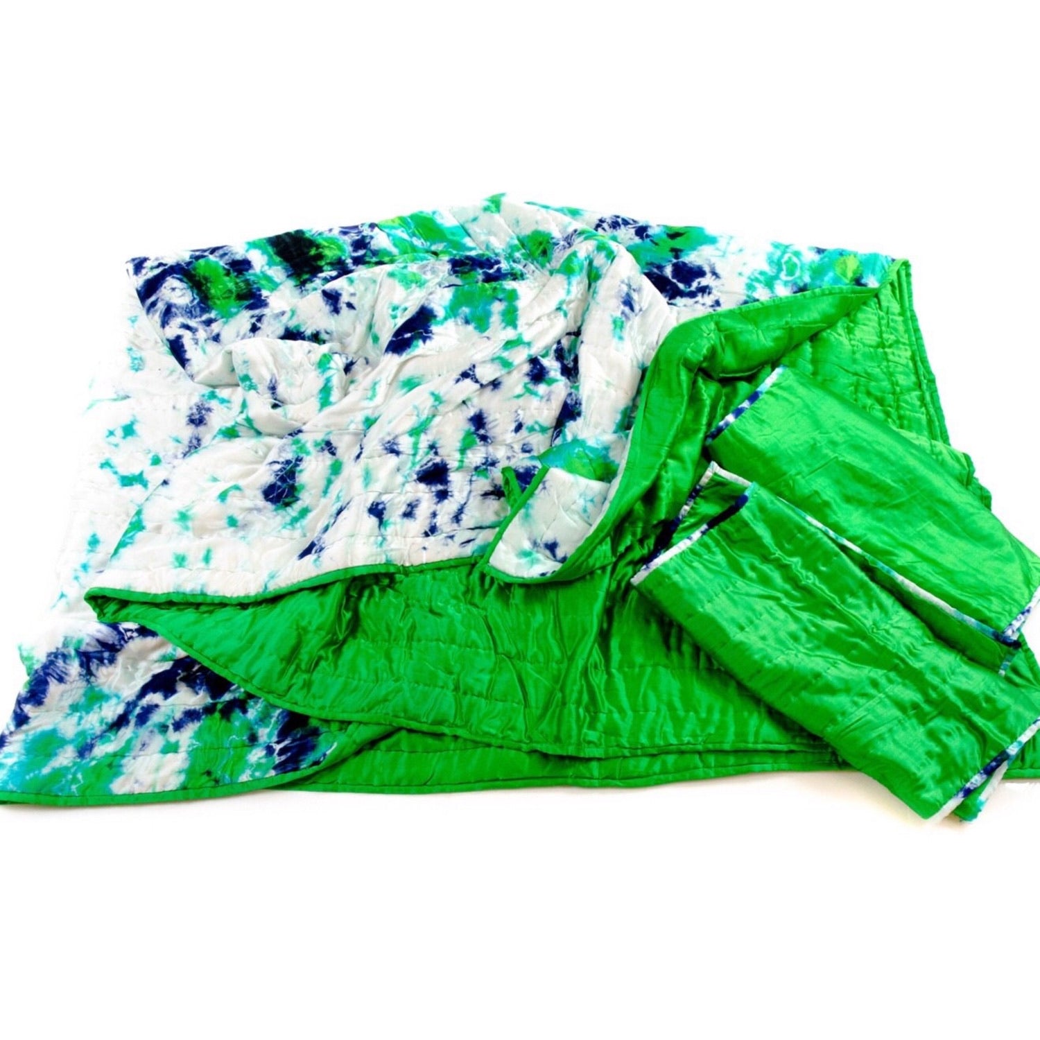 Emerald Navy Silk Tie Dye Quilt