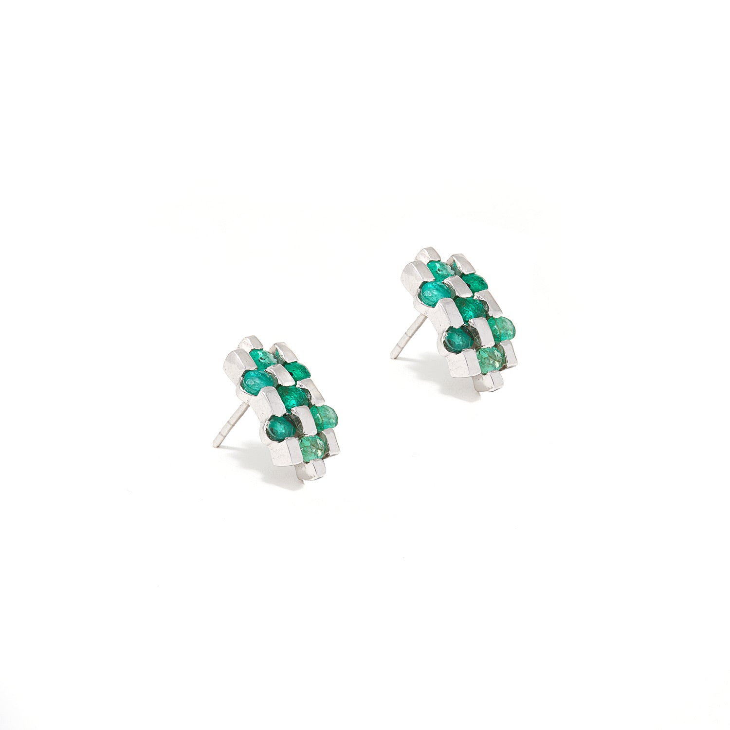 Emerald Baguette Herringbone Studs-Earrings-Jaipur Atelier