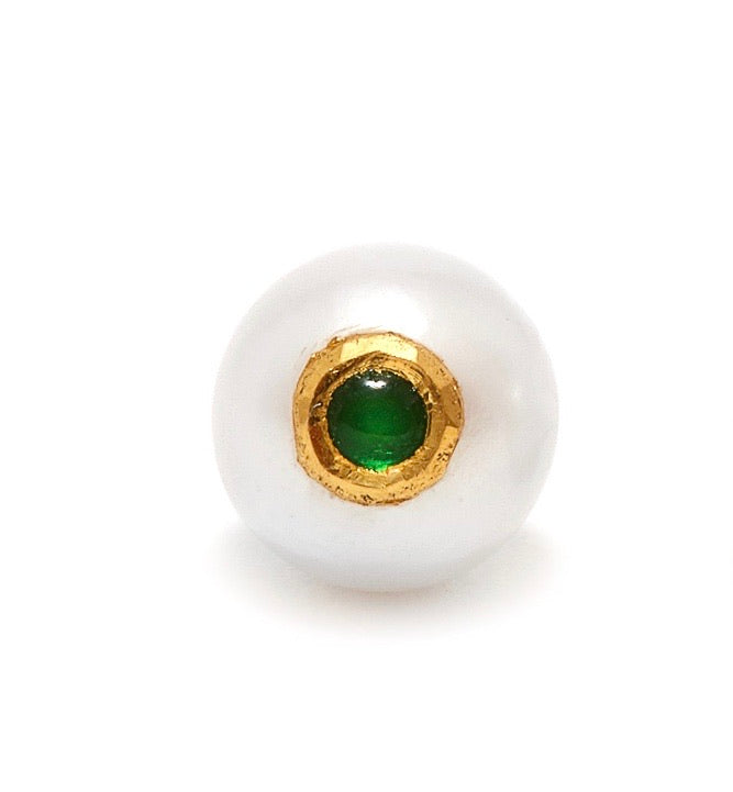 Pearl Emerald Gold Studs-Earrings-Jaipur Atelier