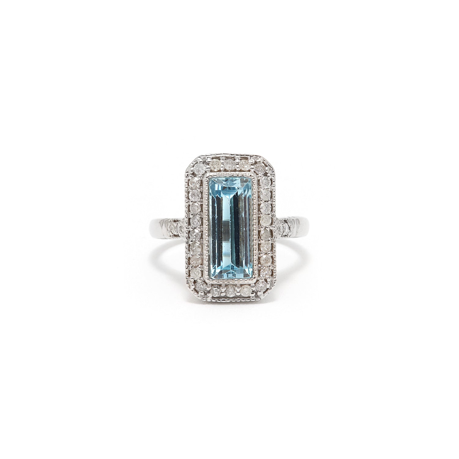 Aquamarine Art Deco Emerald Cut Diamond Ring-Ring-Jaipur Atelier