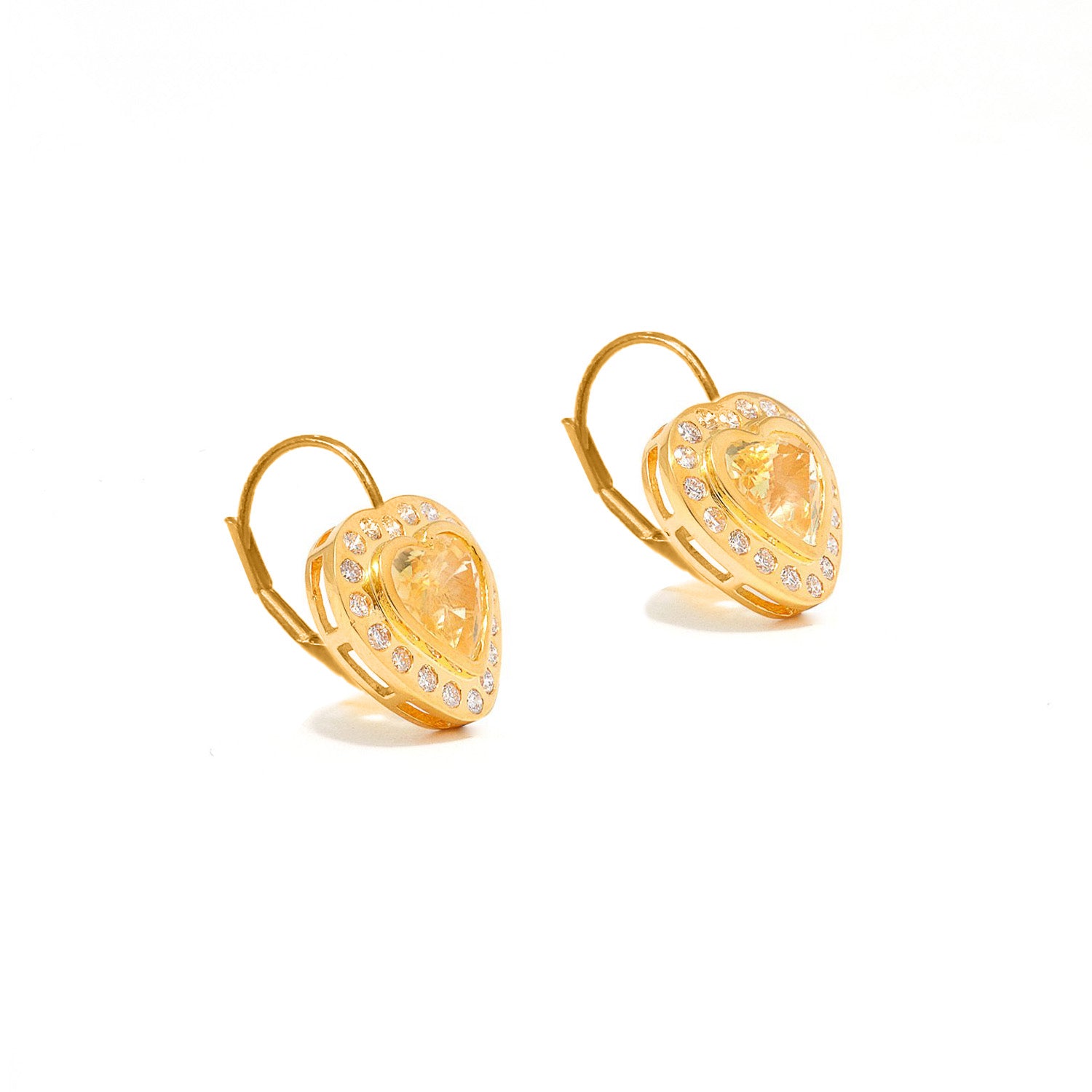 Yellow Sapphire Diamond Heart Earrings