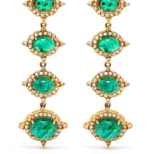 Emerald Diamond Gold Chandelier Earrings-Earrings-Jaipur Atelier