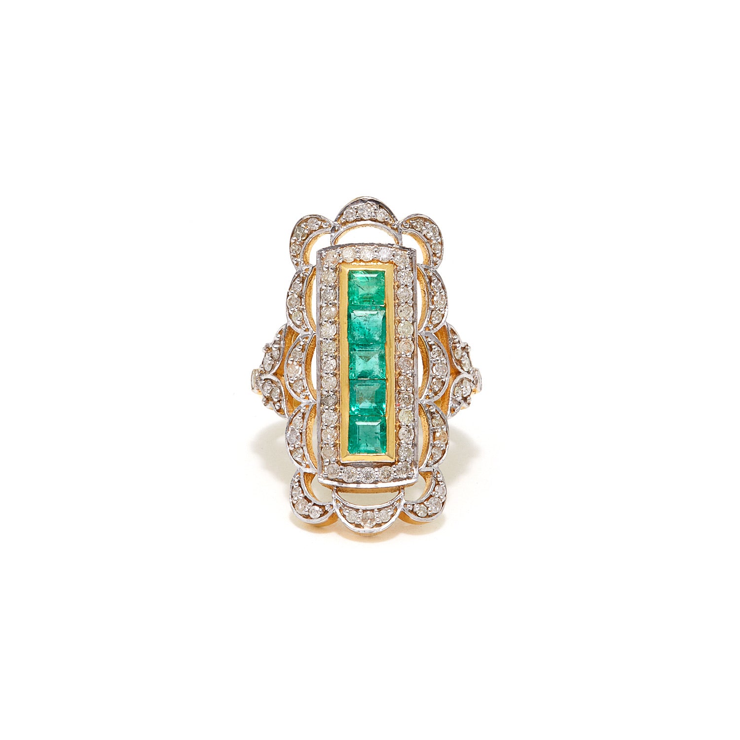 Emerald Diamond Shield Ring-Ring-Jaipur Atelier
