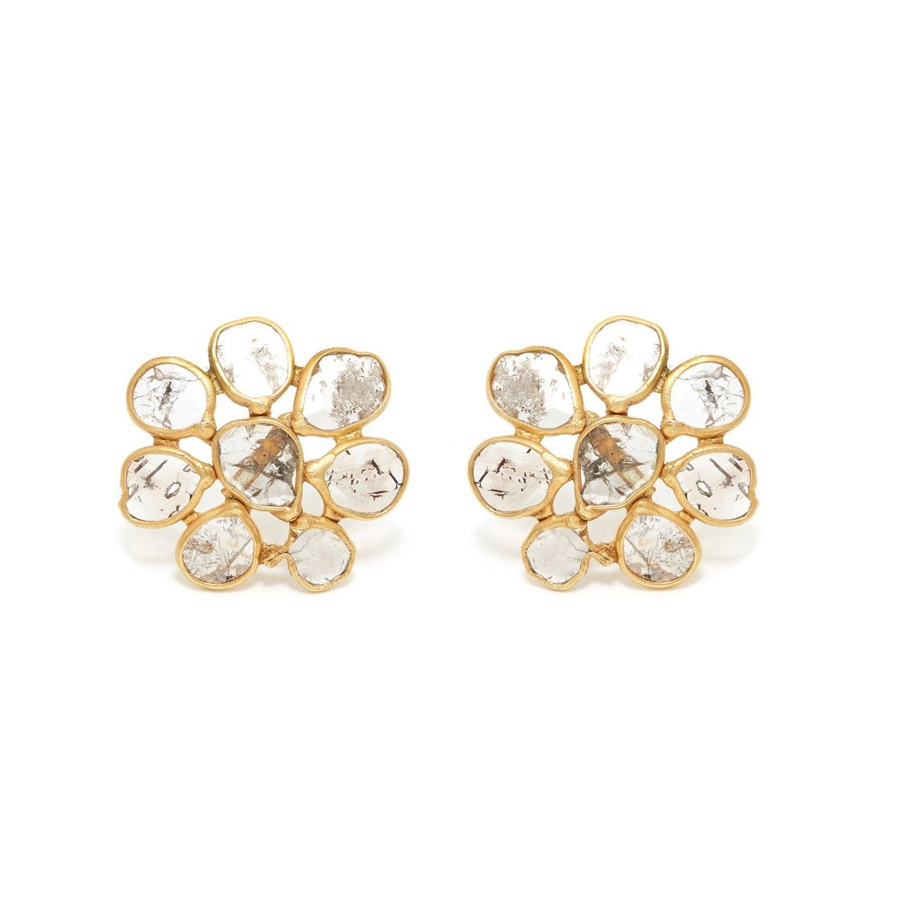 Golden Diaphanous Diamonds Cluster Stud Earrings