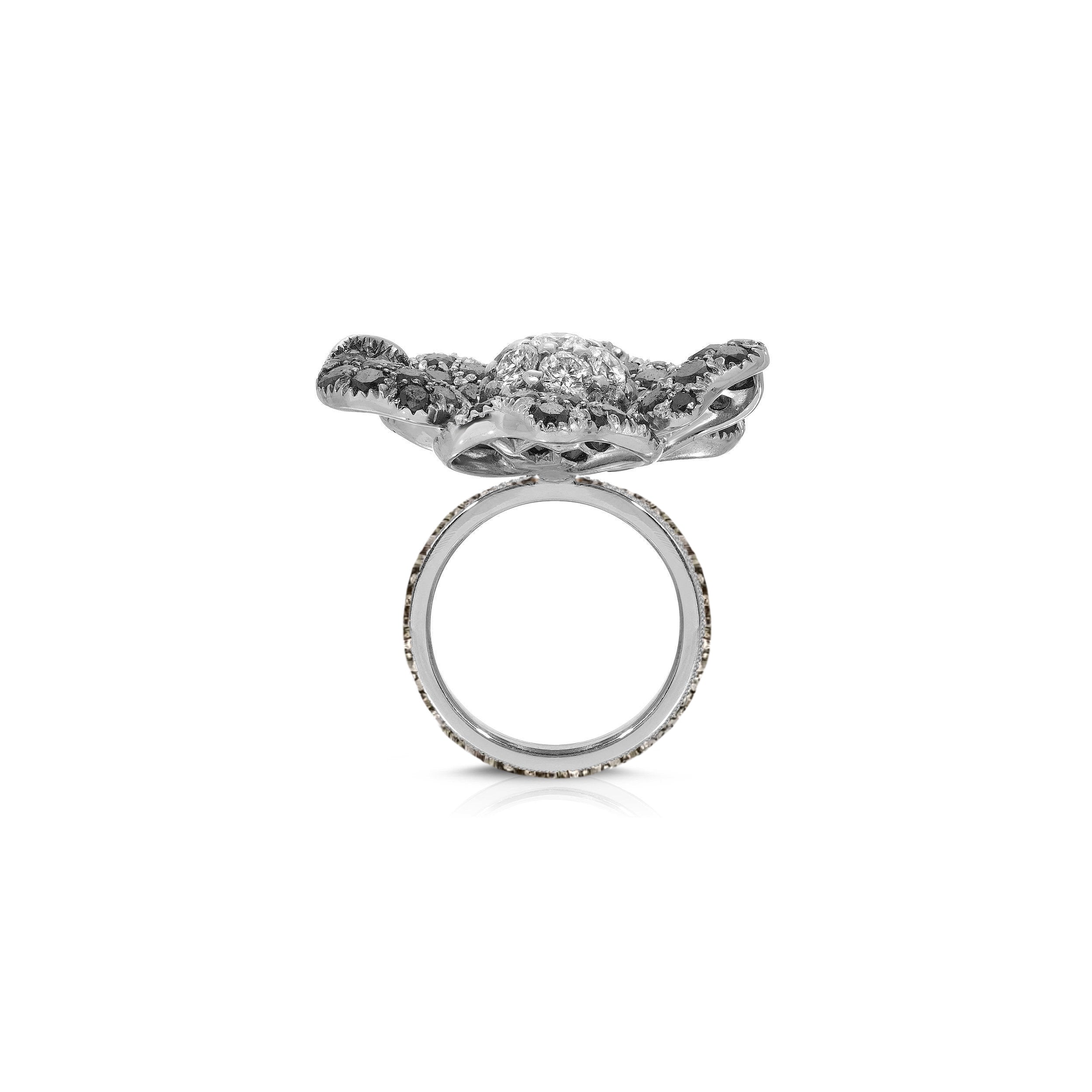 Blanc Noir Diamond Ruby Floral Cocktail Ring