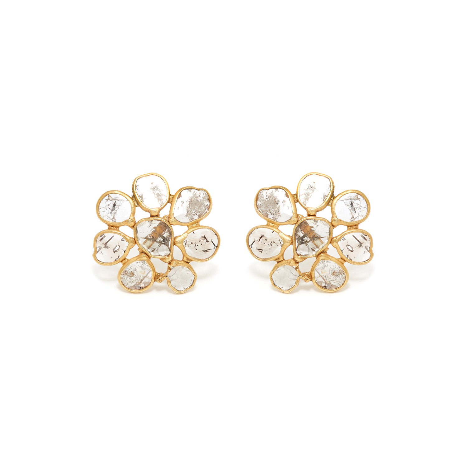 Golden Diamond Diaphanous Cluster Stud Earrings-Earrings-Jaipur Atelier