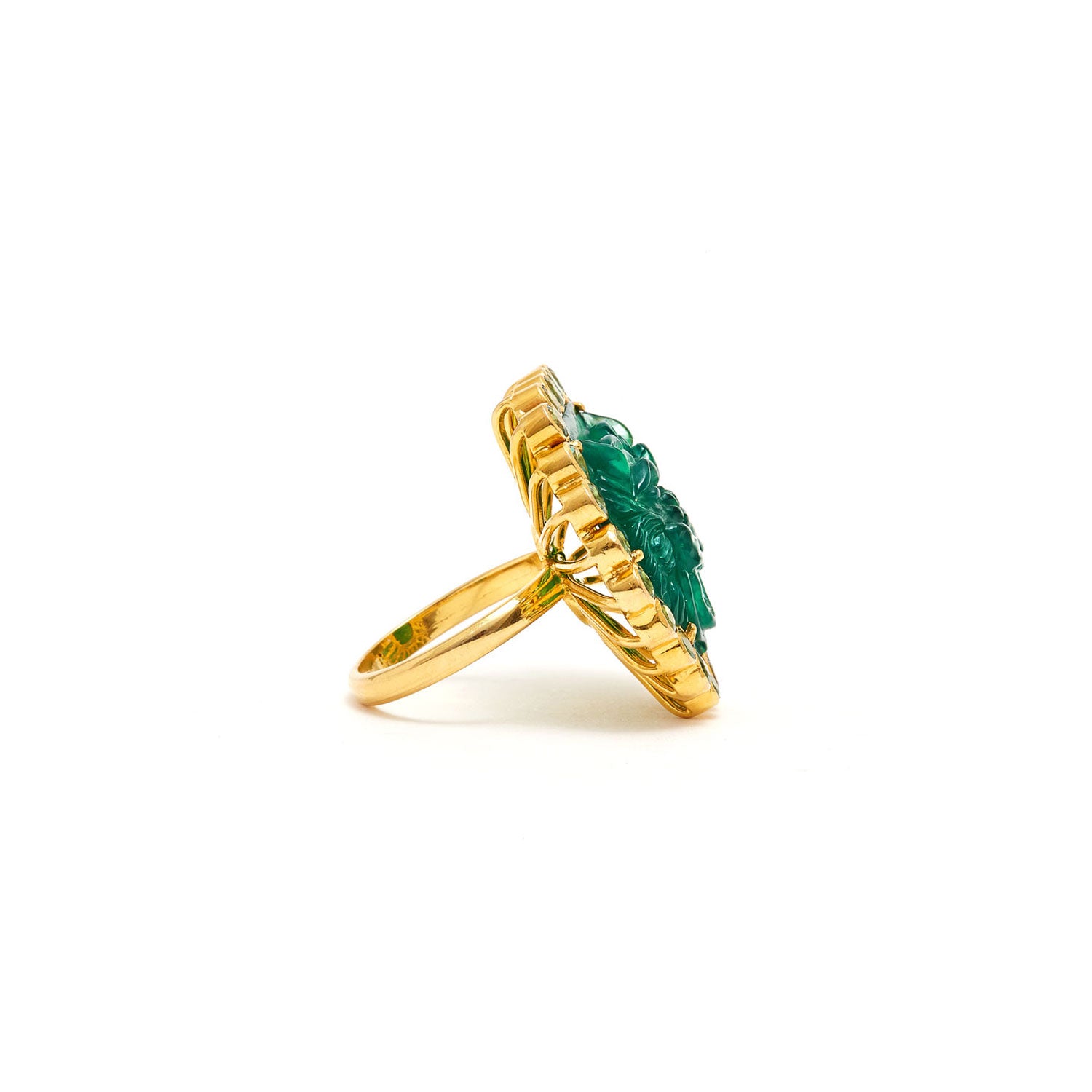 Jaipur Atelier The Green Onyx &  Emerald Tiger Cocktail Ring