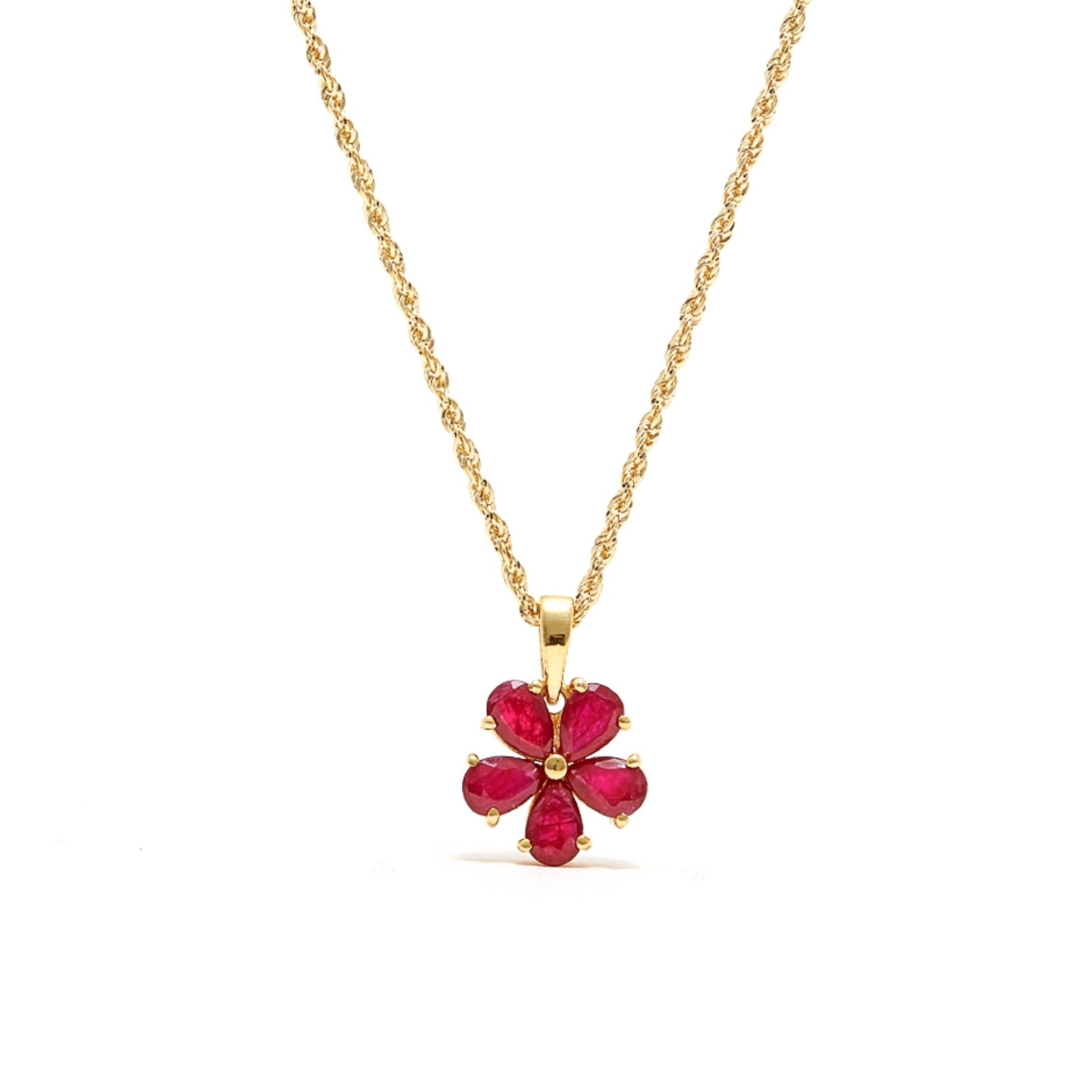 Petit Jai Ruby Flower Necklace-Pendant-Jaipur Atelier