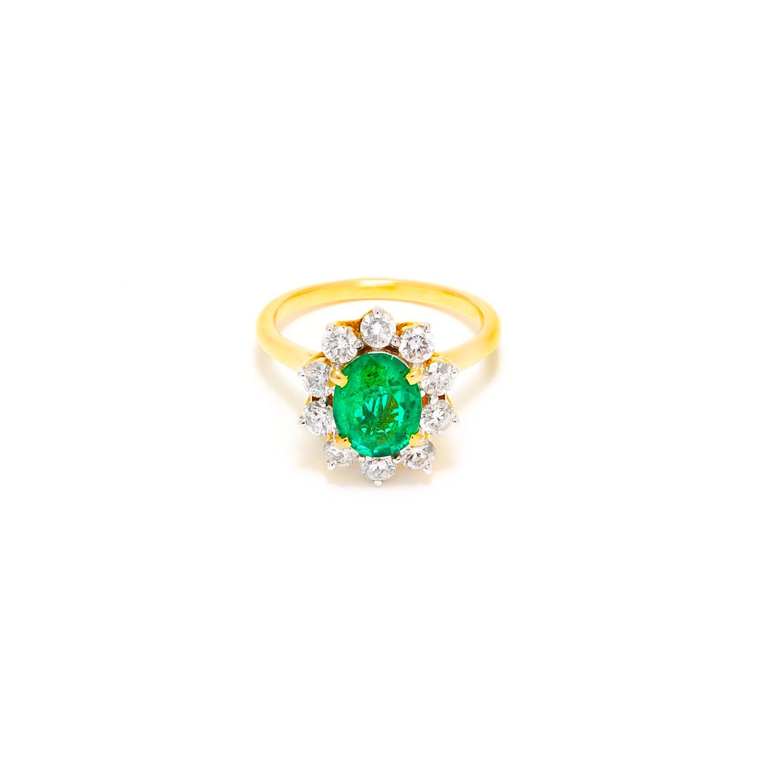 Emerald Diamond Cluster Certified Dress Ring