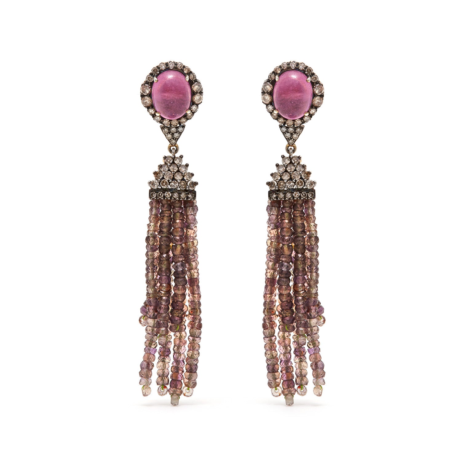 Jaipur Atelier Pink Grey Sapphire Diamond Tassel Earrings