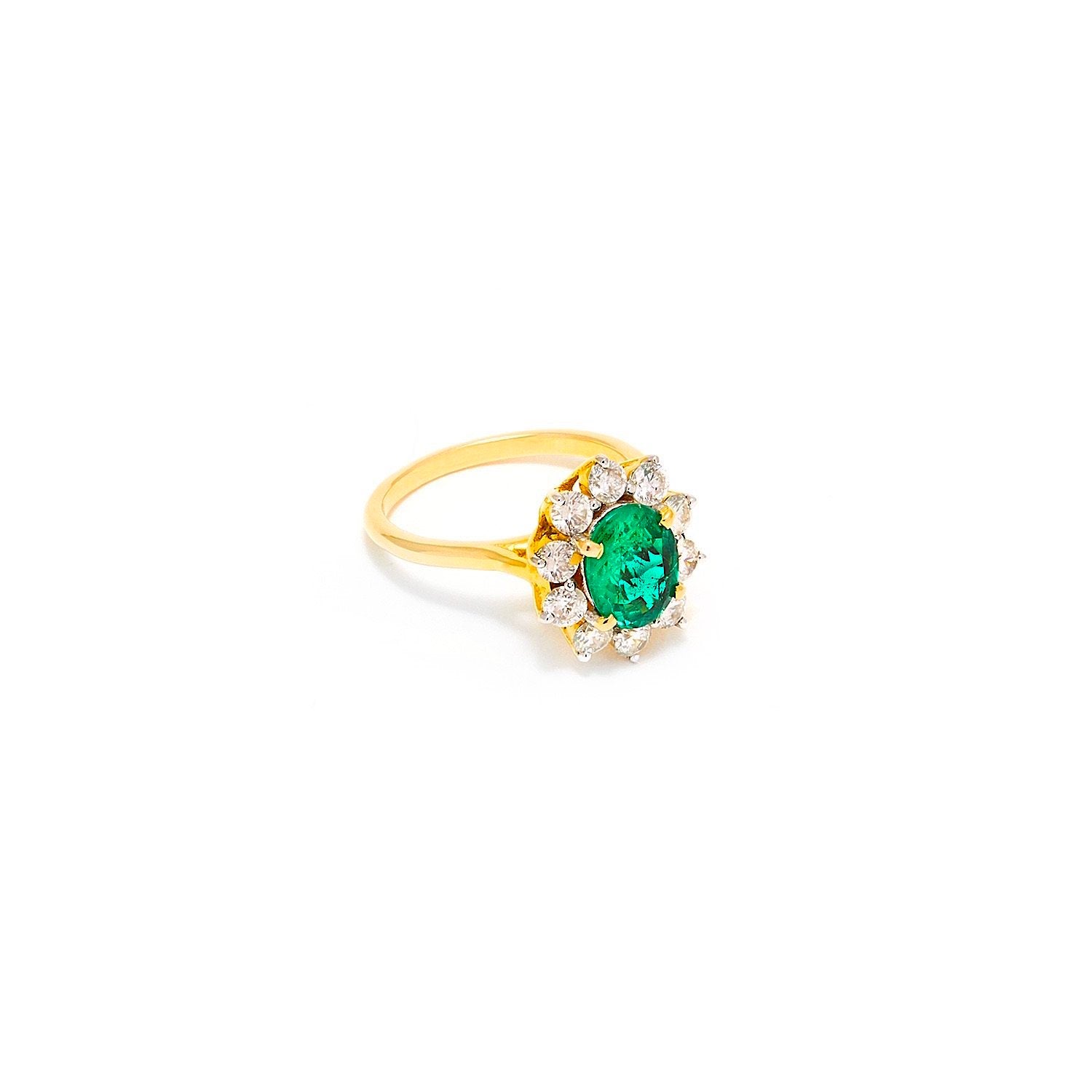 Emerald Diamond Cluster Certified Dress Ring