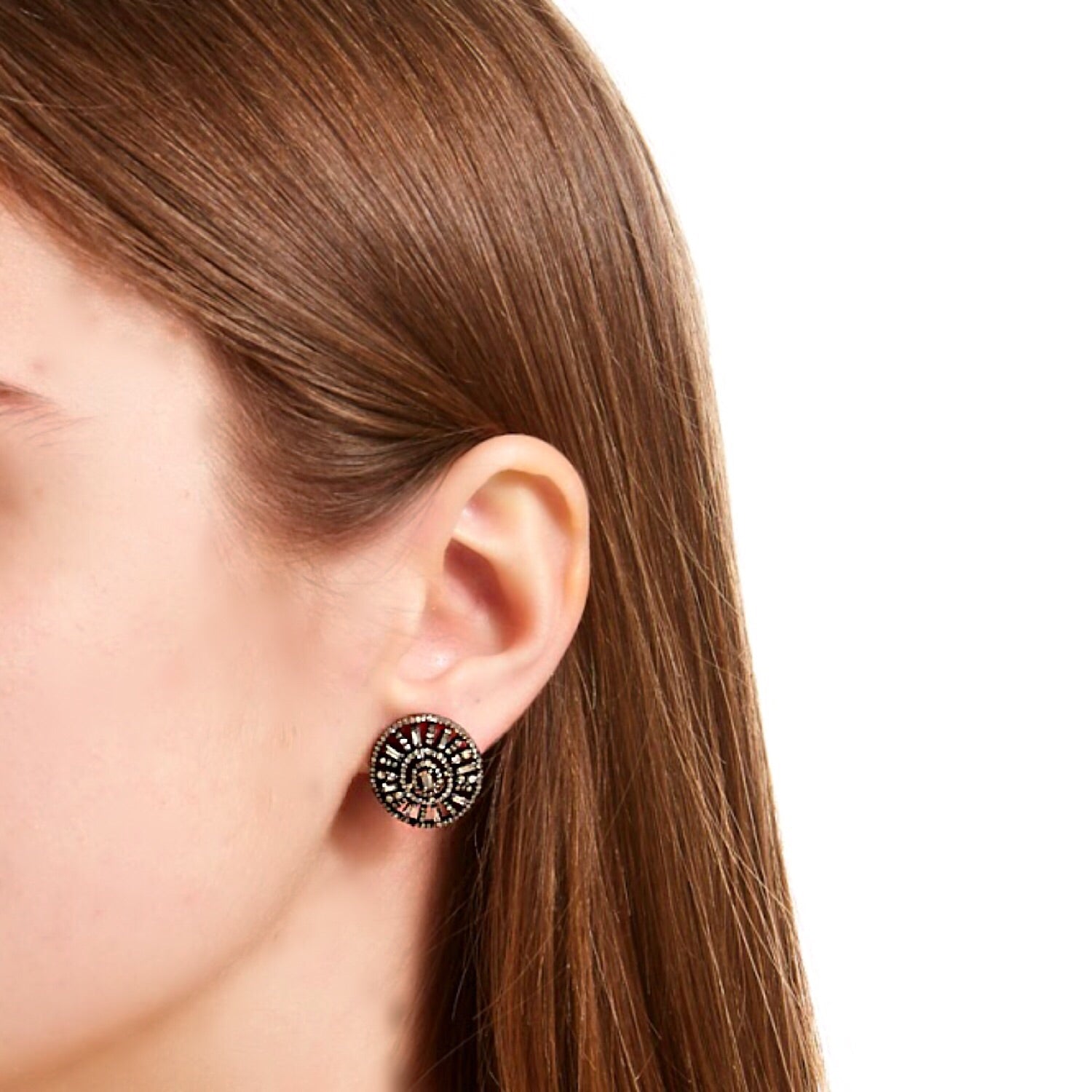 Art Deco Diamond Disc Studs-Earrings-Jaipur Atelier
