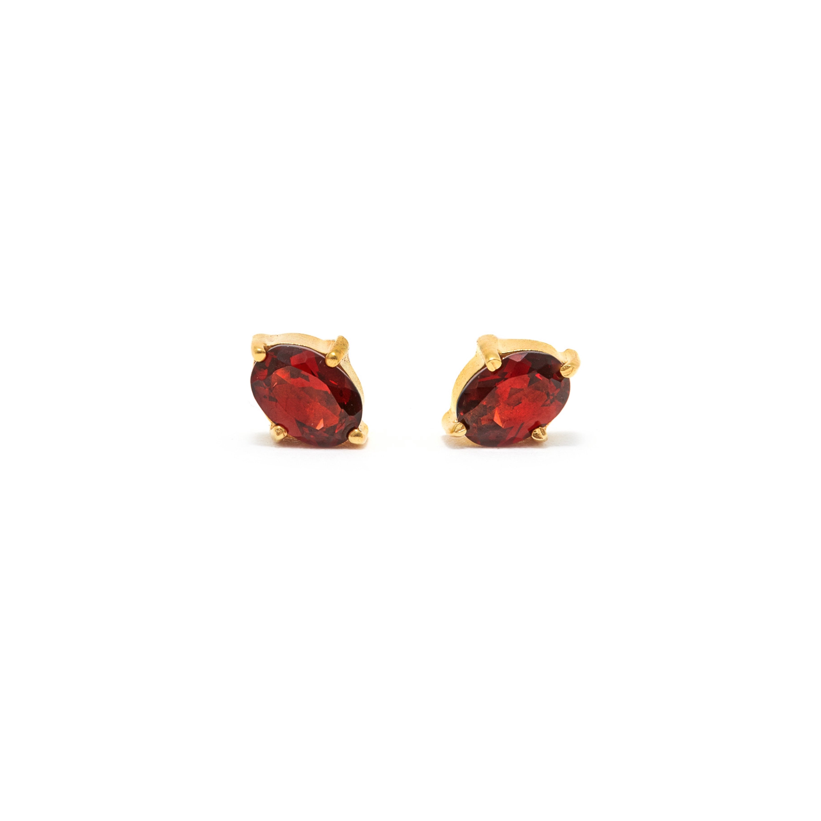Garnet Oval Cut Stud Earrings-Earrings-Jaipur Atelier