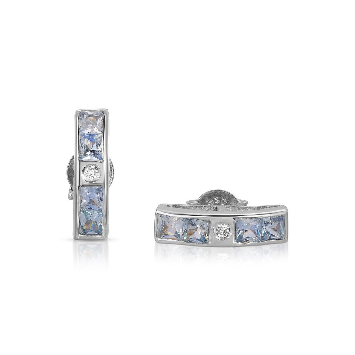 Ice Blue Sapphire Diamond Baguette Stick Earrings