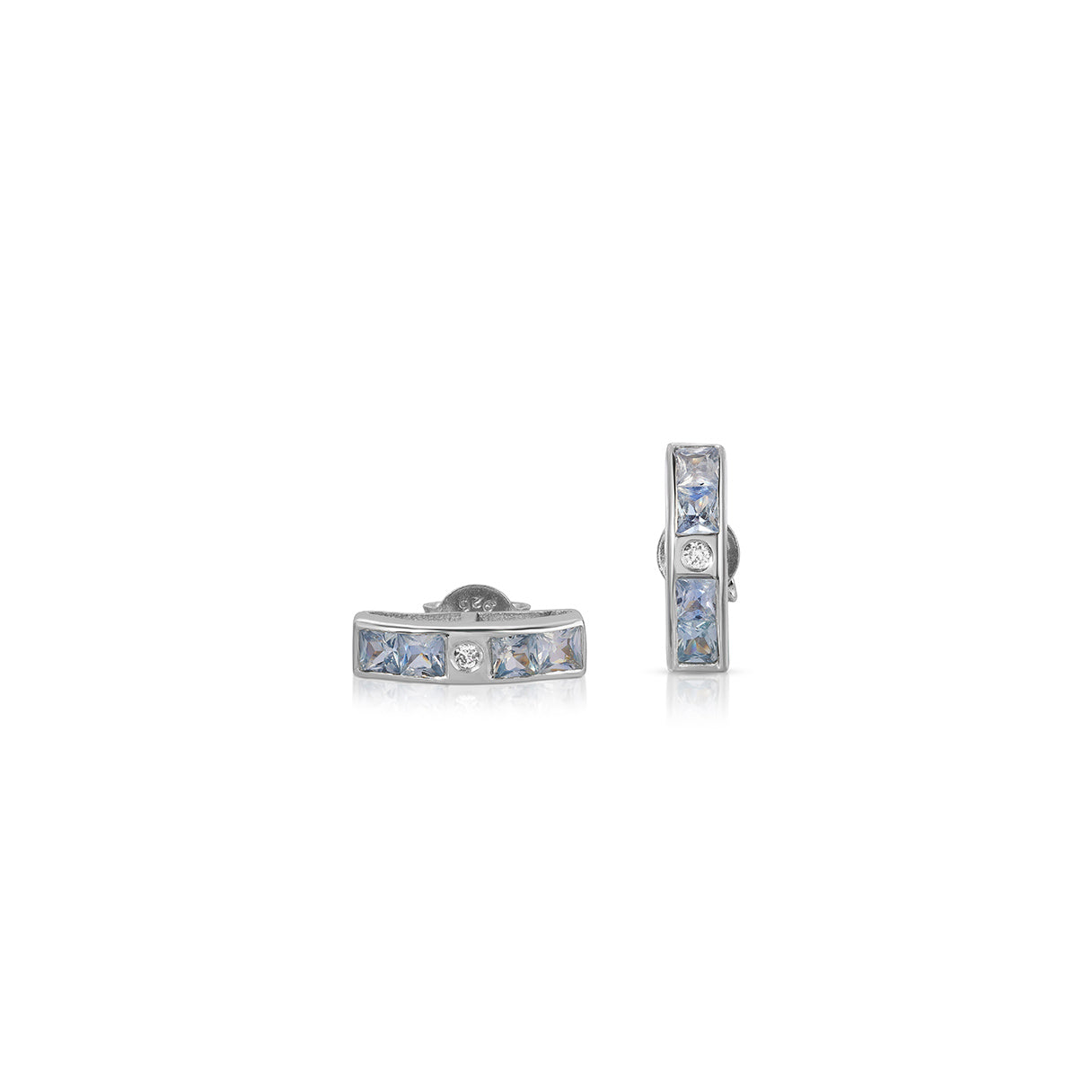 Ice Blue Sapphire Diamond Baguette Stick Earrings