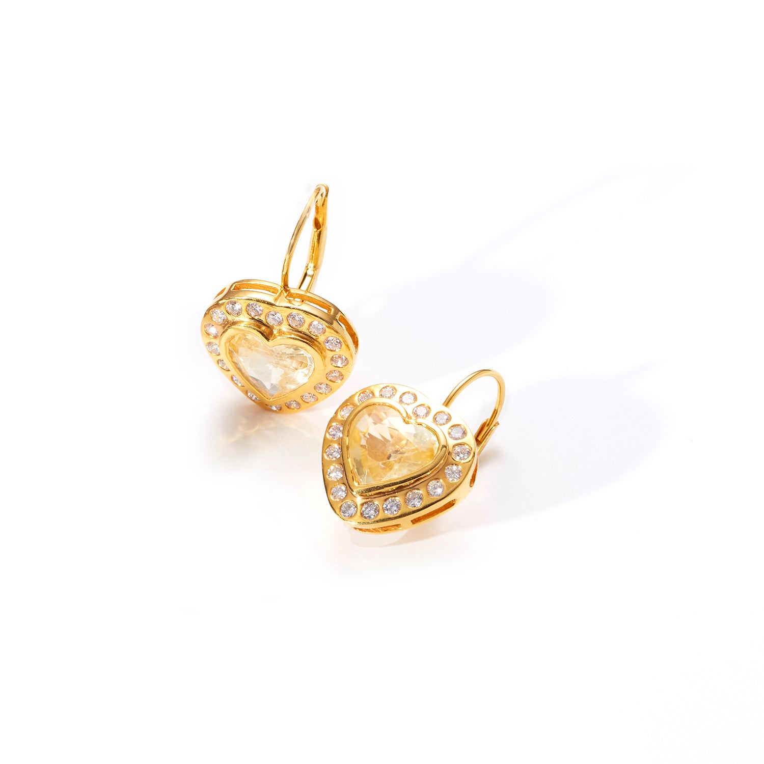 Yellow Sapphire Diamond Heart Earrings